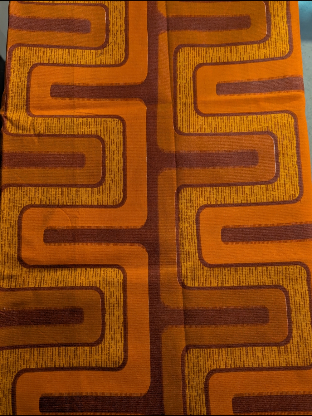 Vintage Orange and Brown Maze-Pattern Upholstery Fabric